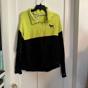 Victoria’s Secret Pink neon green and gray half fleece zip up